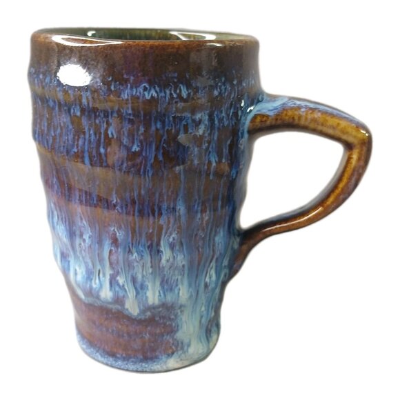 Blue and Brown Drip Glaze Pottery Coffee Mug Tea Cup Unbranded Hand Thrown - Picture 1 of 8